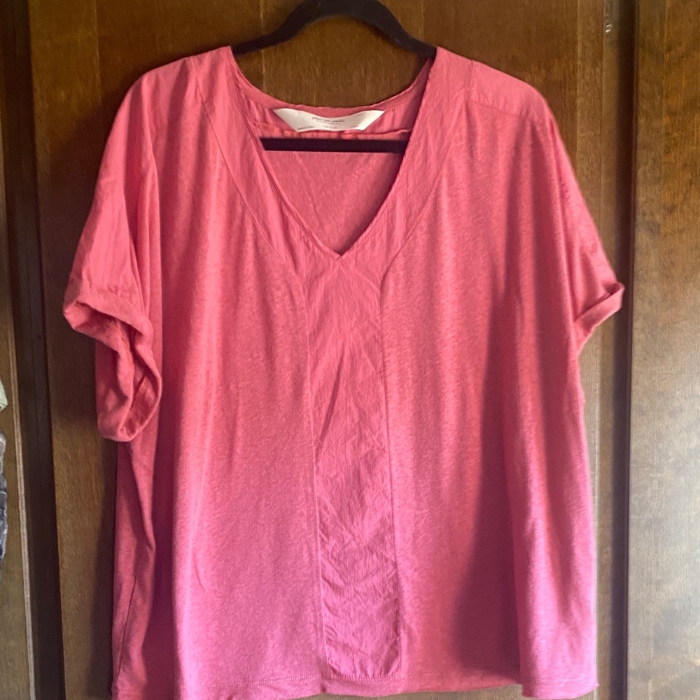 Peace Love World Pink V-Neck Short Sleeve Top